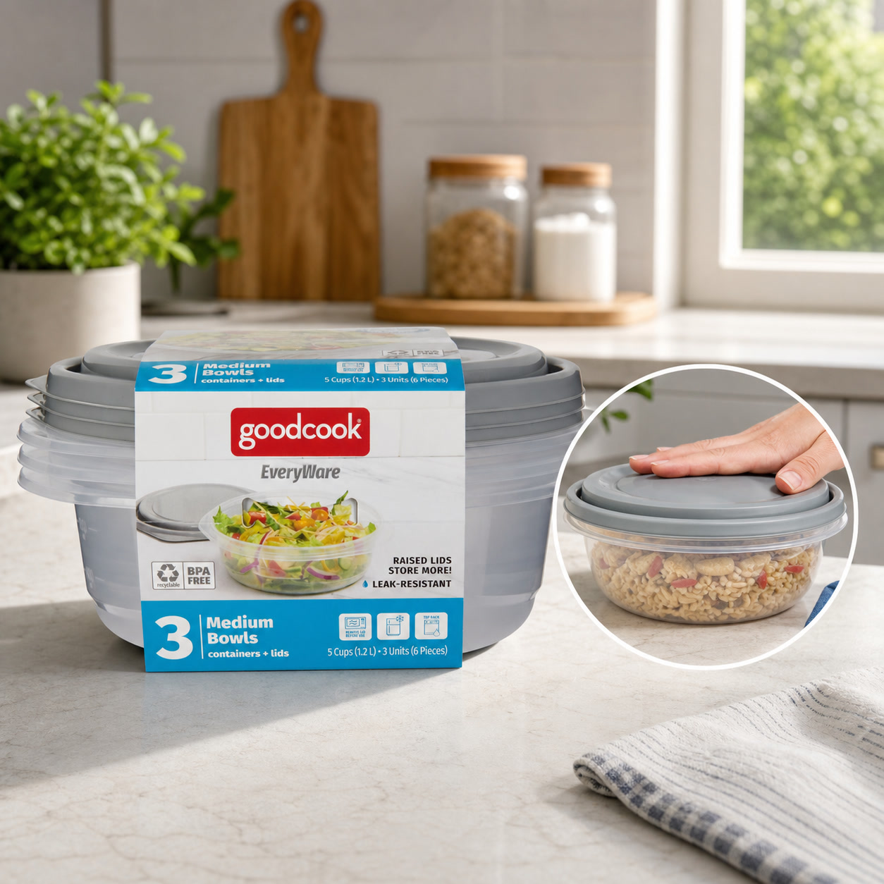 Food Storage Prep Containers - 6 Stück runde 5-Cup-Lebensmittelbehälter mit Deckeln,