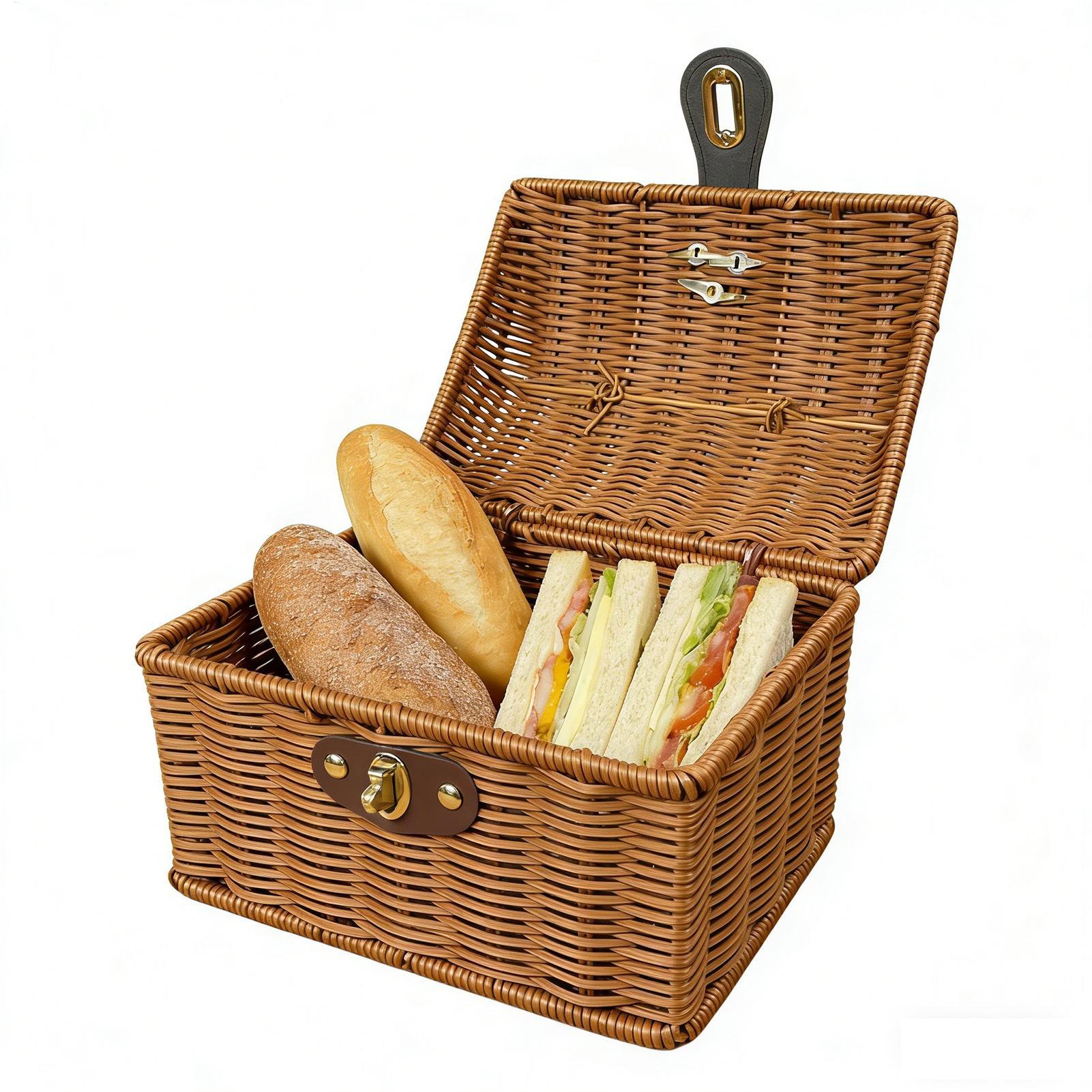 Bread Box Bamboo - Picknickkorb mit Griff, gewebte Lebensmittel-Tragetasche, Picknick-Brotkorb