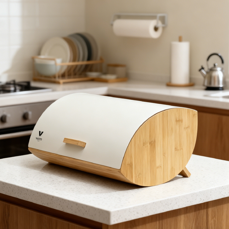 Bread Box Bamboo - Brotkasten mit Bambusdeckel, Haushalts-Eisenaufbewahrungsbox, Küchen-Aufbewahrungsbox aus