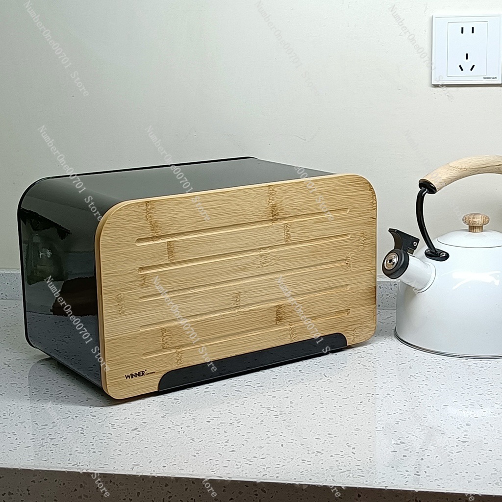 Bread Box Bamboo - Küchen-Brotkasten mit Bambusdeckel, Edelstahl-Brotbehälter, Lebensmittelbehälter für