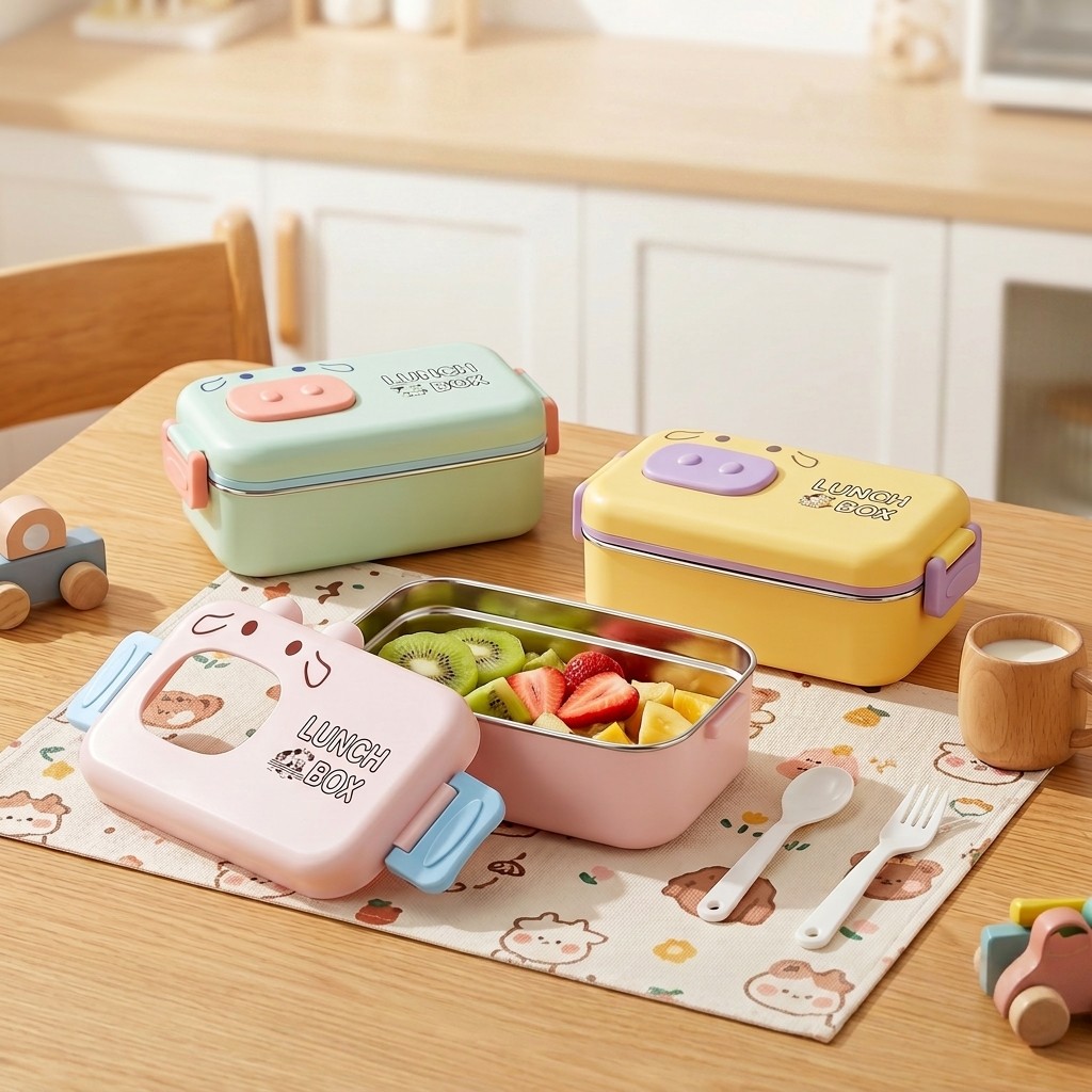 Food Storage With Scoop - 304 Edelstahl Bento-Box Auslaufsicher Unterteilt Kinder-Lunchbox