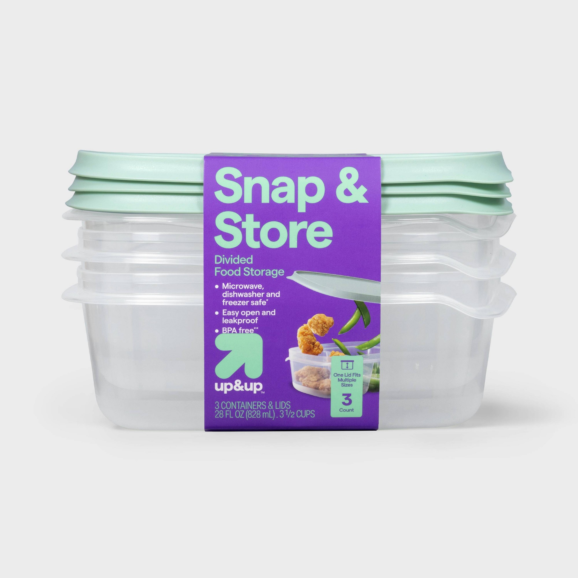 Food Storage Prep Containers - 3-teilige durchsichtige Kunststoff-Lebensmittelbehälter mit Schnappverschlüssen für