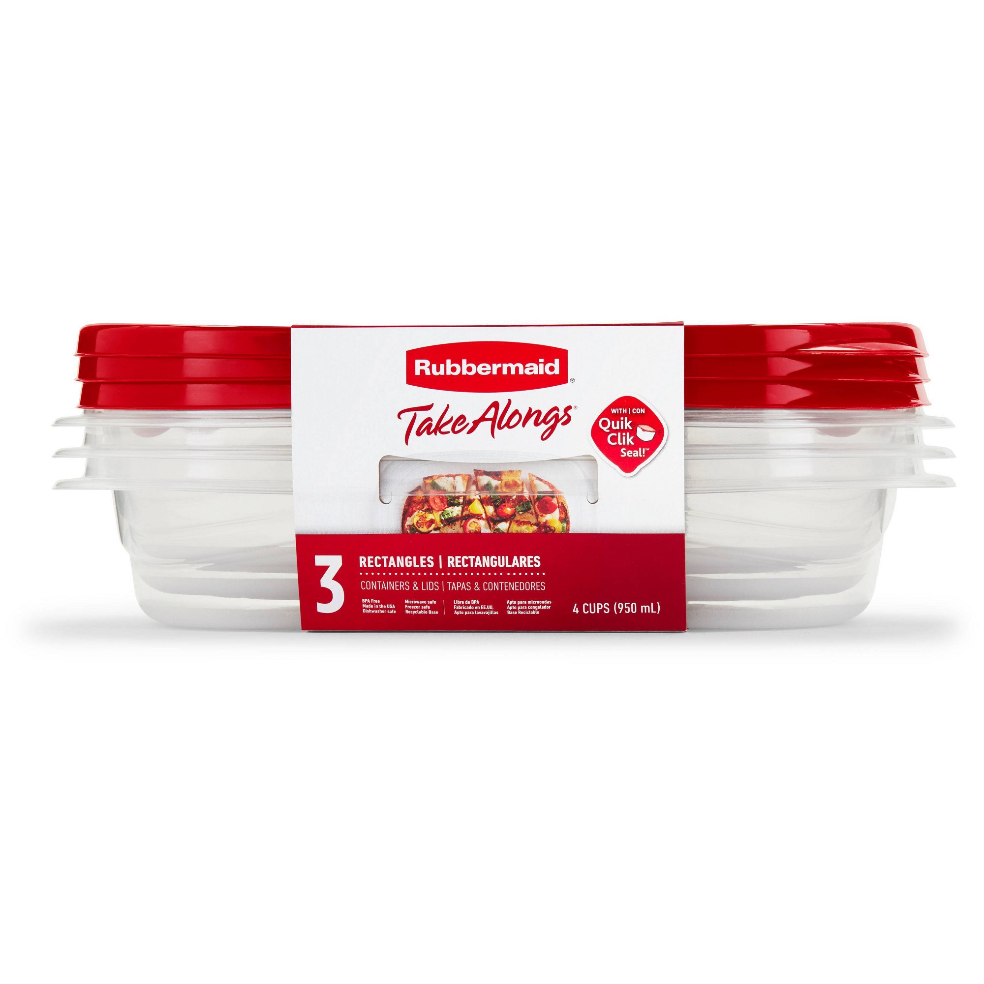 Food Storage Prep Containers - 3 Stück rote rechteckige Lebensmittelbehälter mit