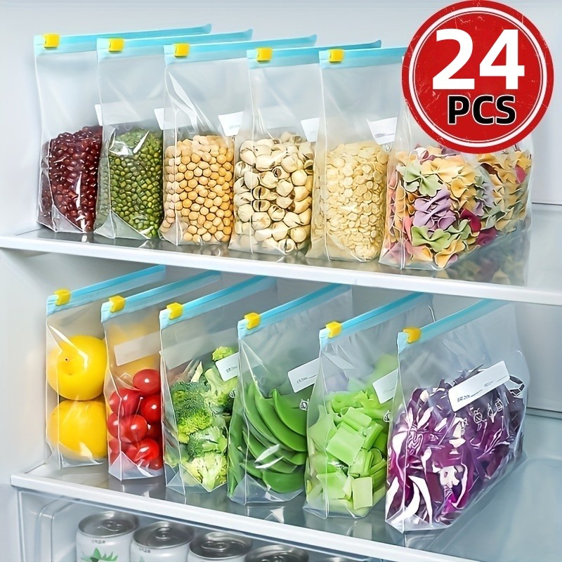 Food Storage Zip Lock Bags - 24 Stück wiederverwendbare Ziplock-Lebensmittelaufbewahrungsbeutel, auslaufsichere Gefrierbeutel