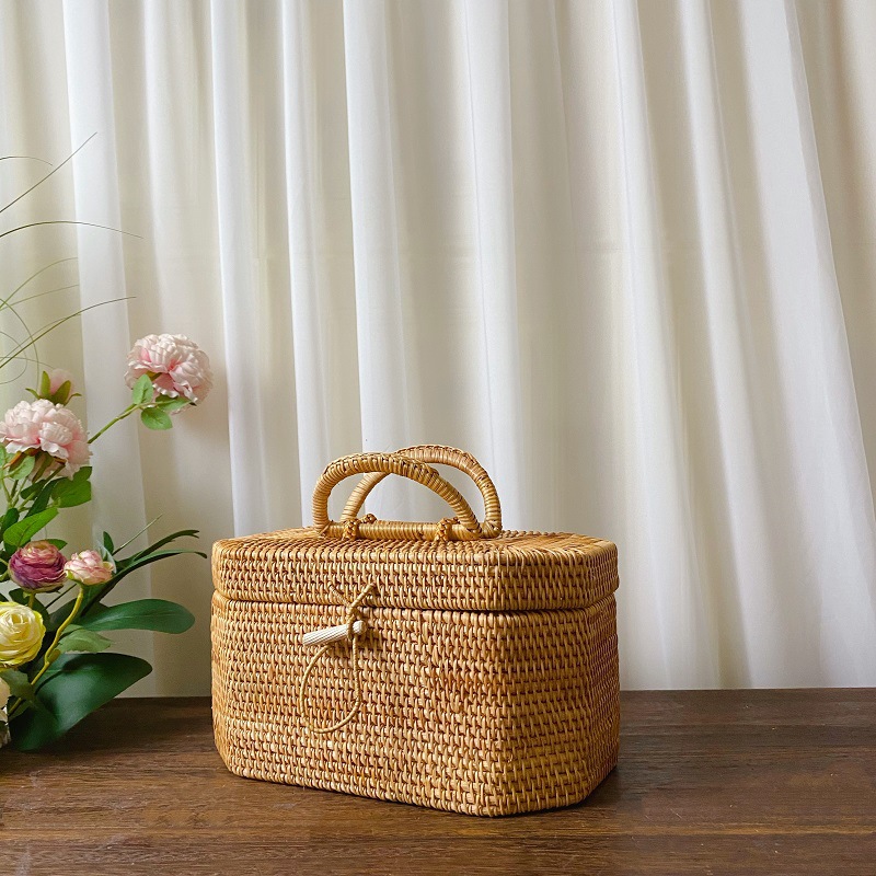 Bread Box Bamboo - Küche handgewebte Rattan-Aufbewahrungsbox mit Griff, Korbgeflecht,