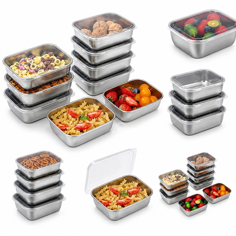 Set Food Storage - 6-teiliges Edelstahl-Lebensmittelbehälter-Set Auslaufsicher 6-teiliges Edelstahl-Lebensmittelbehälter-Set Lunchbox