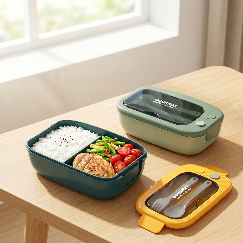 Food Storage Prep Containers - Mikrowellengeeignete Plastik-Bento-Box mit 2 Fächern, Auslaufsichere