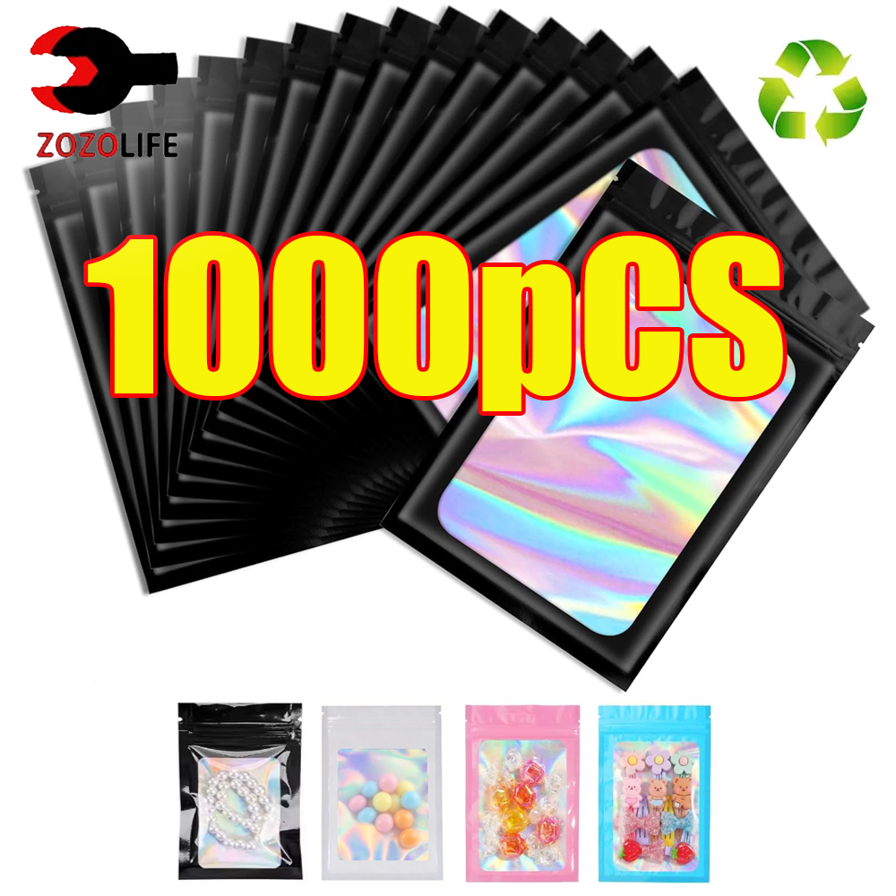 Food Storage Zip Lock Bags - 10-1000 Stück Holografische Ziplock-Beutel Schwarze Plastik-Laser-Irisierende