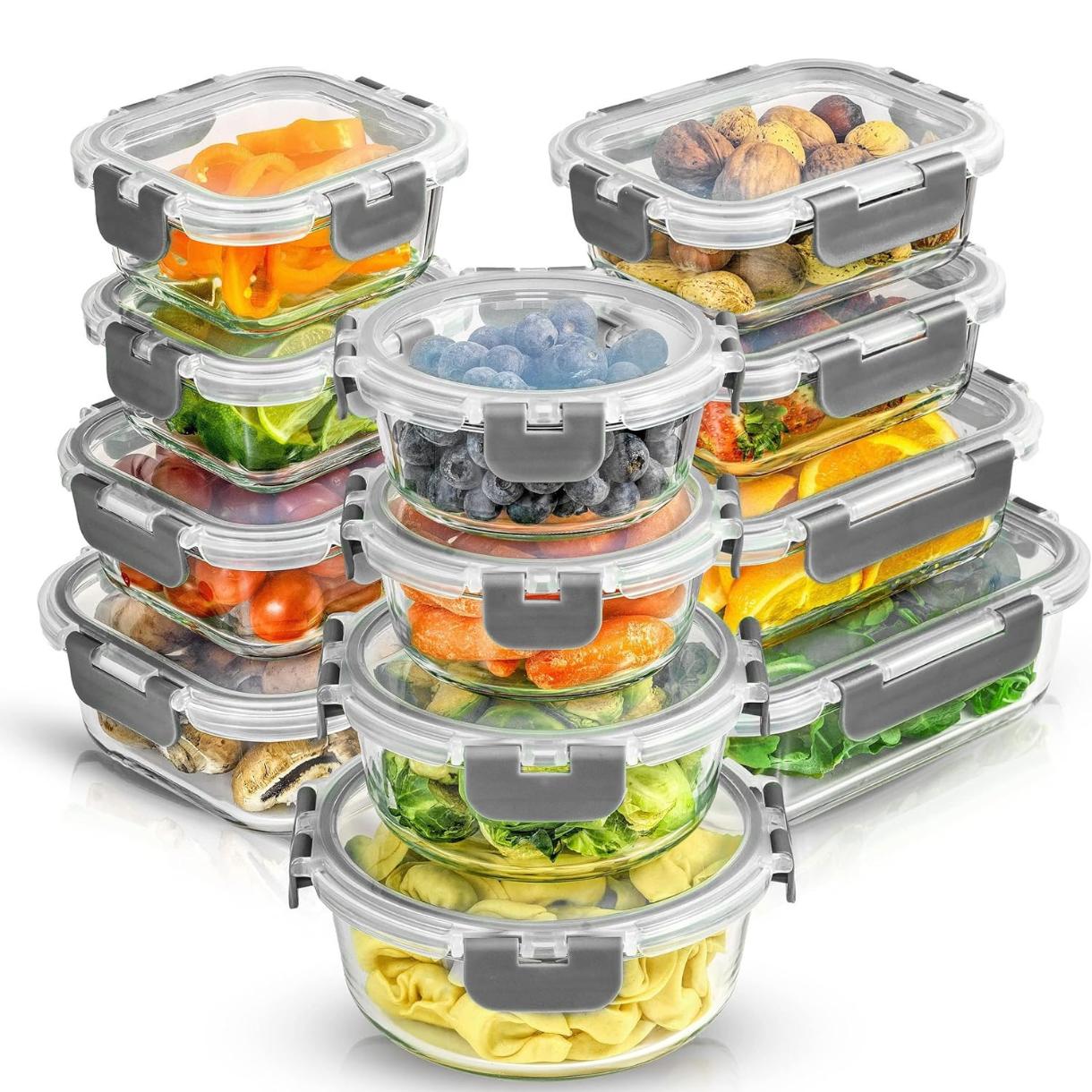 Food Storage Containers Tupperware - 24-teiliges Set aus Borosilikatglas-Aufbewahrungsbehältern mit Deckeln