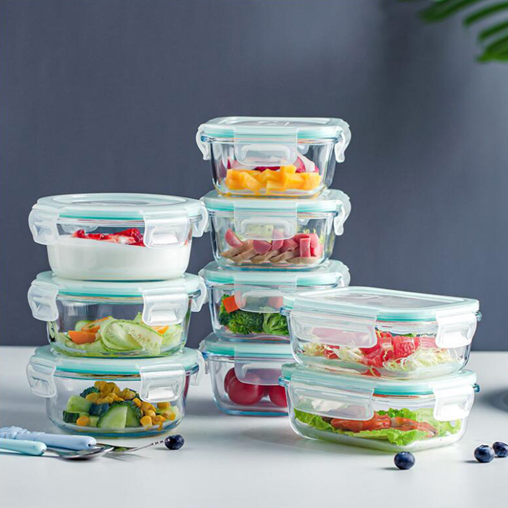 Food Storage Non Toxic - 3-teiliges Set Himmelblaue Glas-Lebensmittelaufbewahrungsboxen, Hitzebeständig, Chemikalienbeständig,