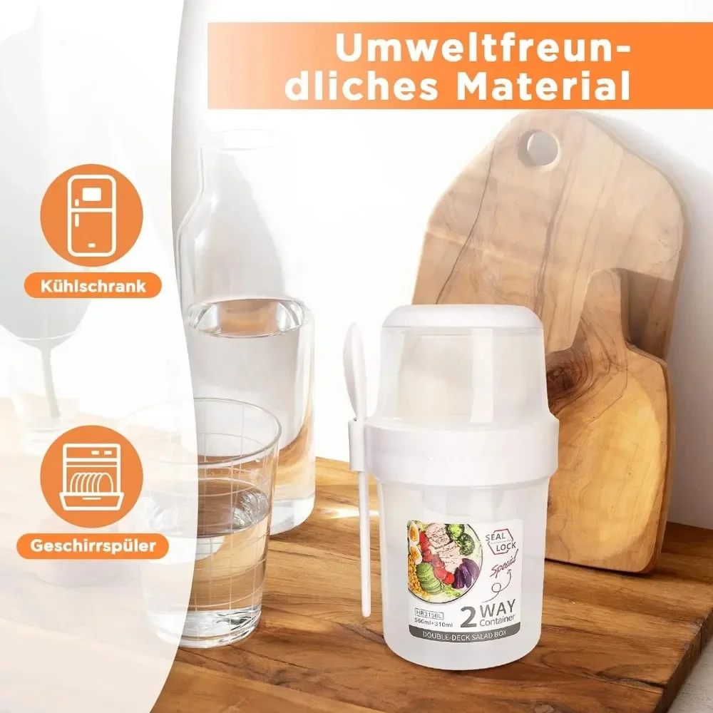 Food Storage With Scoop - Salatbecher, Frühstückstassen, tragbare Lebensmittelaufbewahrung, Bento-Box, Haferflocken,