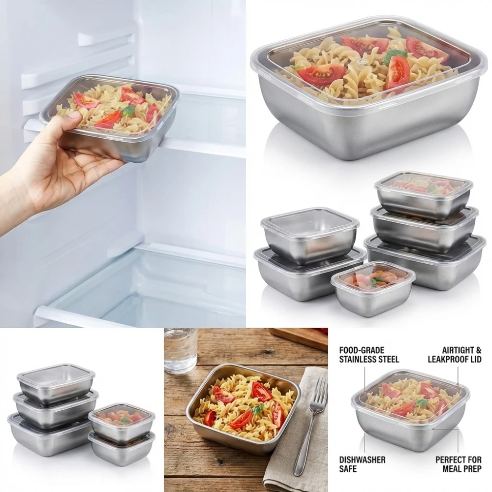 6-teiliges Edelstahl-Lebensmit – Set Food Storage Bewertung und Preis